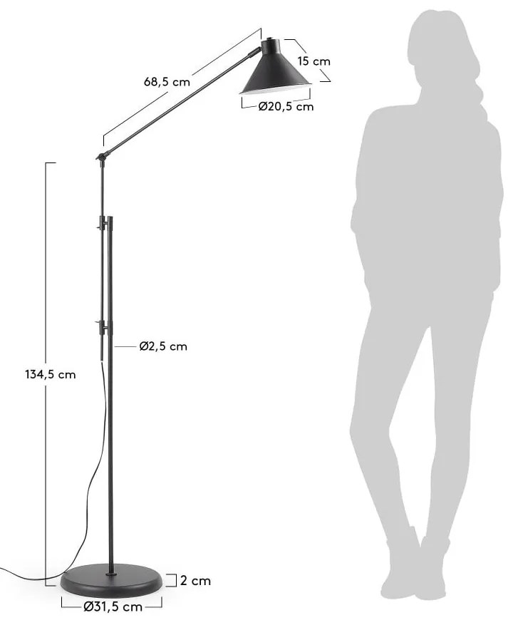 Fekete állólámpa fém búrával (magasság 220 cm) Dione – Kave Home