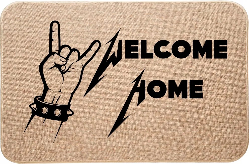 Lábtörlő Bemeneti lenvászon Rock fém nyomtatás Welcome Home