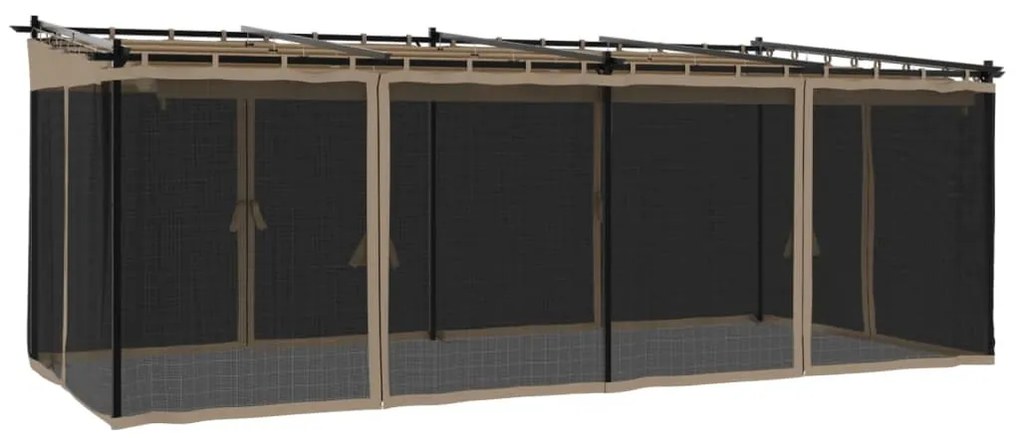 tópszínű acél pavilon hálós oldalakkal 6 x 3 m