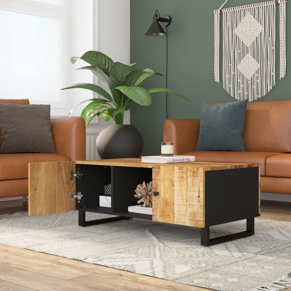 Tömör mangófa és szerelt fa dohányzóasztal 100 x 54 x 40 cm