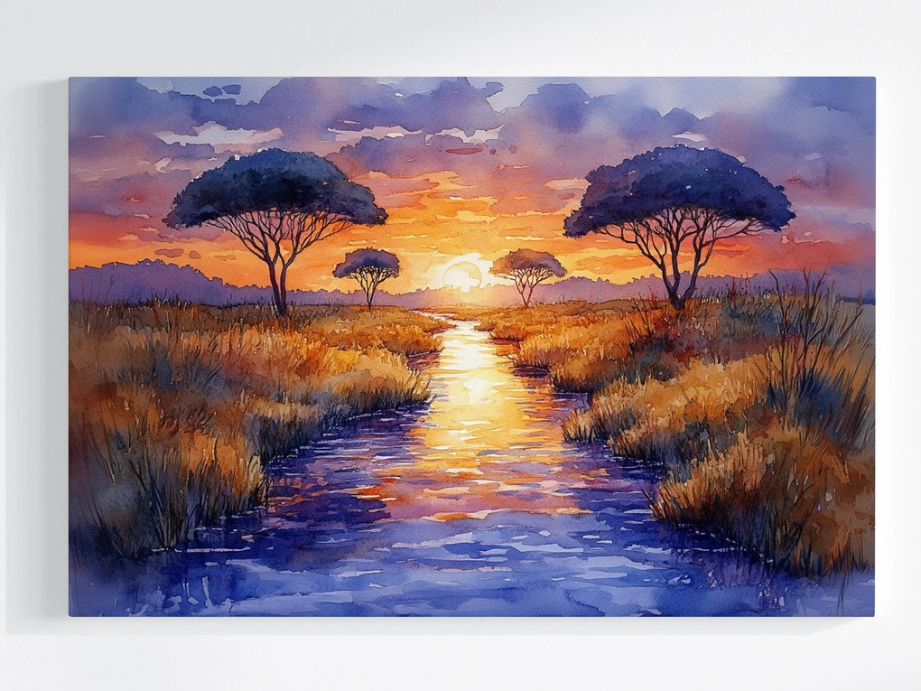Canvas Vászonkép Naplemente Afrika Szavanna Folyó Természet 60x40
