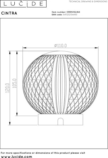 Lucide 13599/02/60 - CINTRA dimmelhető, újratölthető asztali LED-lámpa LED/2W/3,7V 4000 mAh
