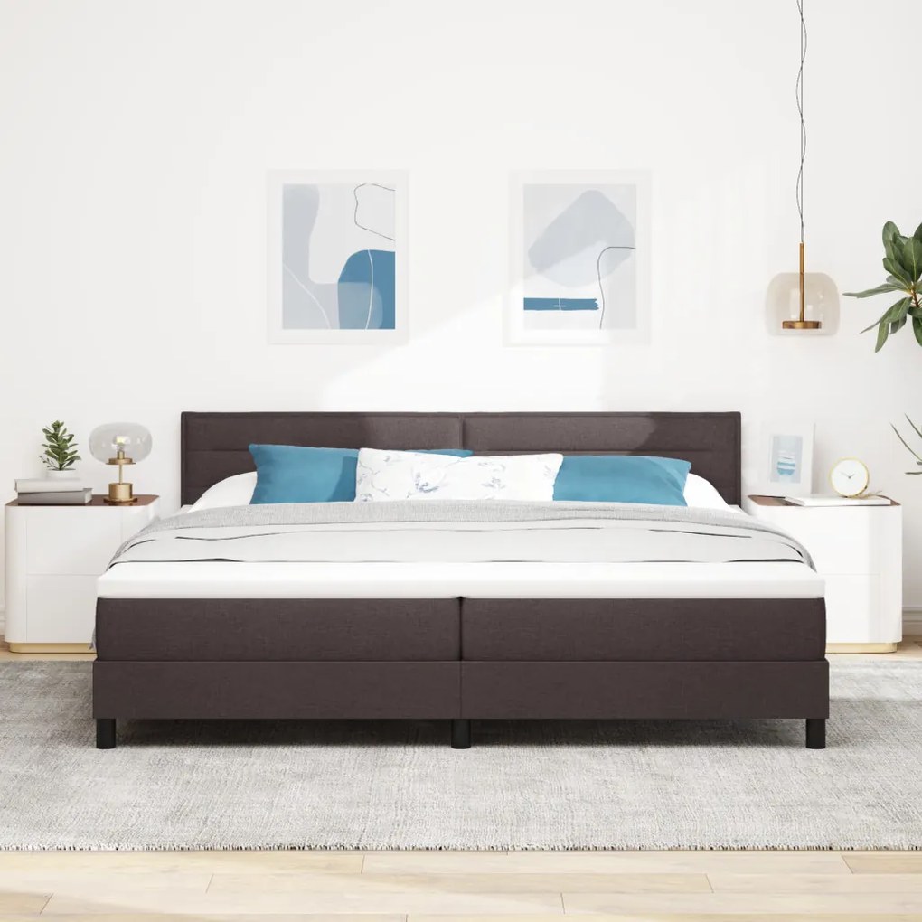 vidaXL Boxspring Ágy Mattal és LED-del Sötétbarna 200x200 cm Szövet