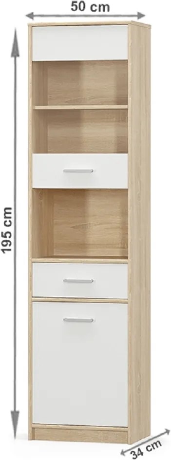 Vitrines szekrény 1D1W1S, fehér/tölgy sonoma, TEYO