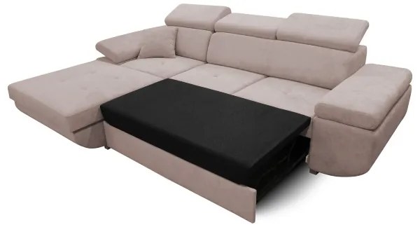 CASTELO balos L-alakú ágyazható sarokülőgarnitúra tárolóval, bézs