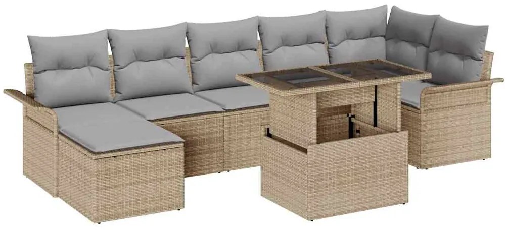 vidaXL Kerti Kanapé Szett párnával tárolóval 8 pcs Bézs Poli rattan