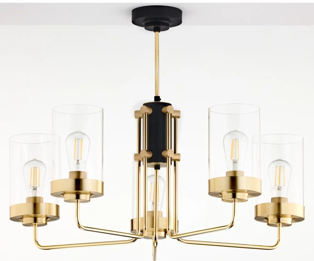 Jupiter 2088 - Rúdos csillár RAMIREZ 5xE27/15W/230V arany/fekete