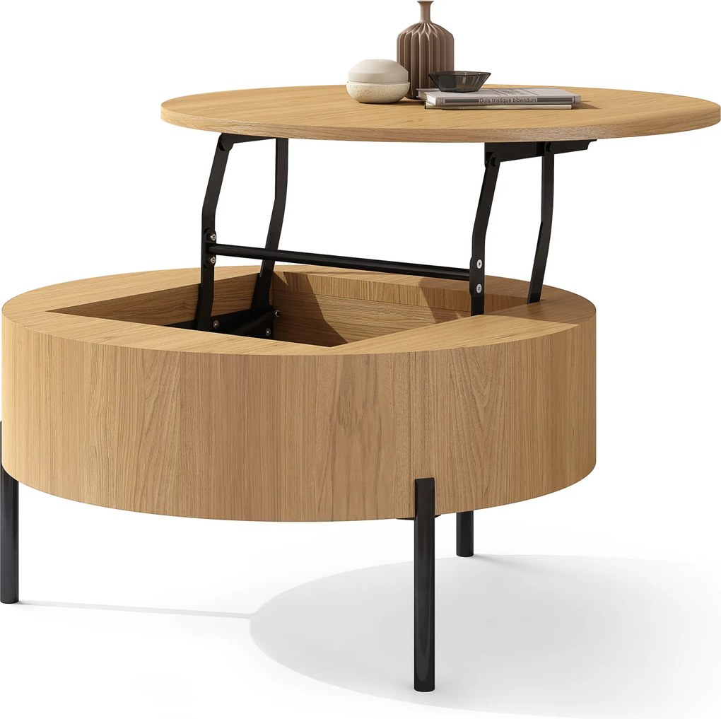 Mazzoni FRIDA Természetes Tölgyfa – MODERN DOHÁNYZÓASZTAL FELHAJTHATÓ LAPPAL ÉS TÁROLÓVAL