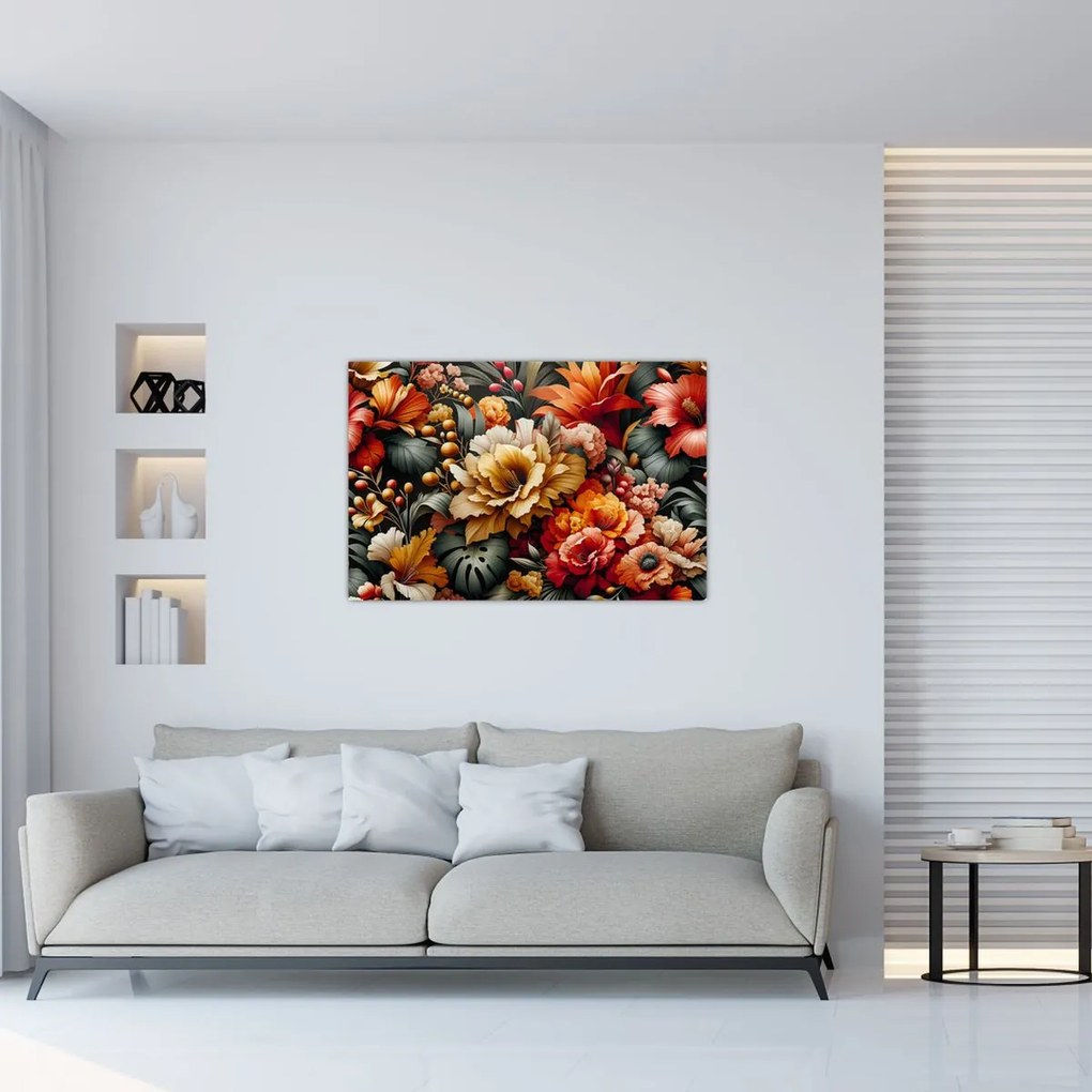 Kép - Narancs-vörös virágok (90x60 cm)