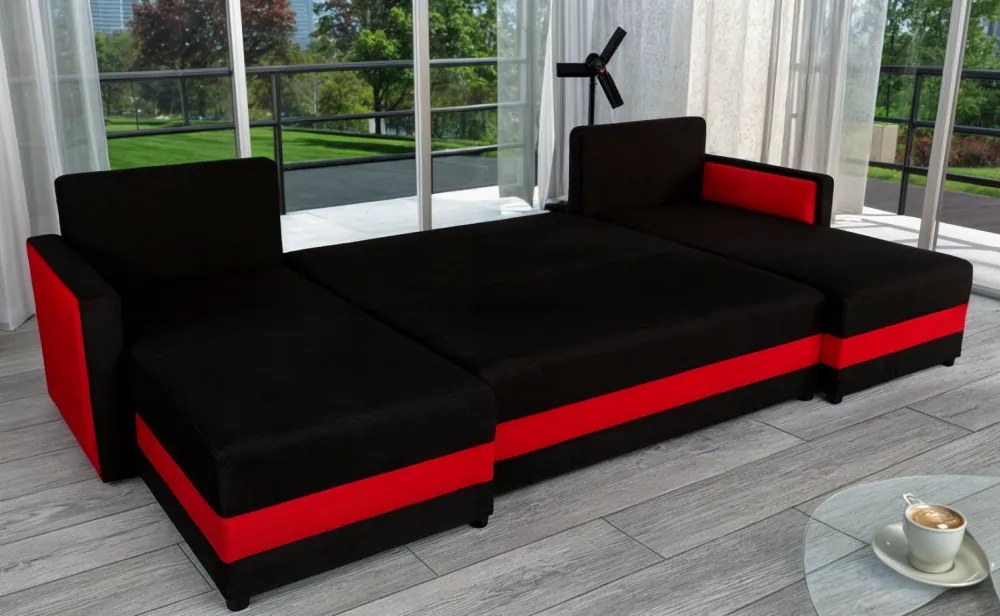 Univerzális ülőgarnitúra, fekete/piros, PAULITA U