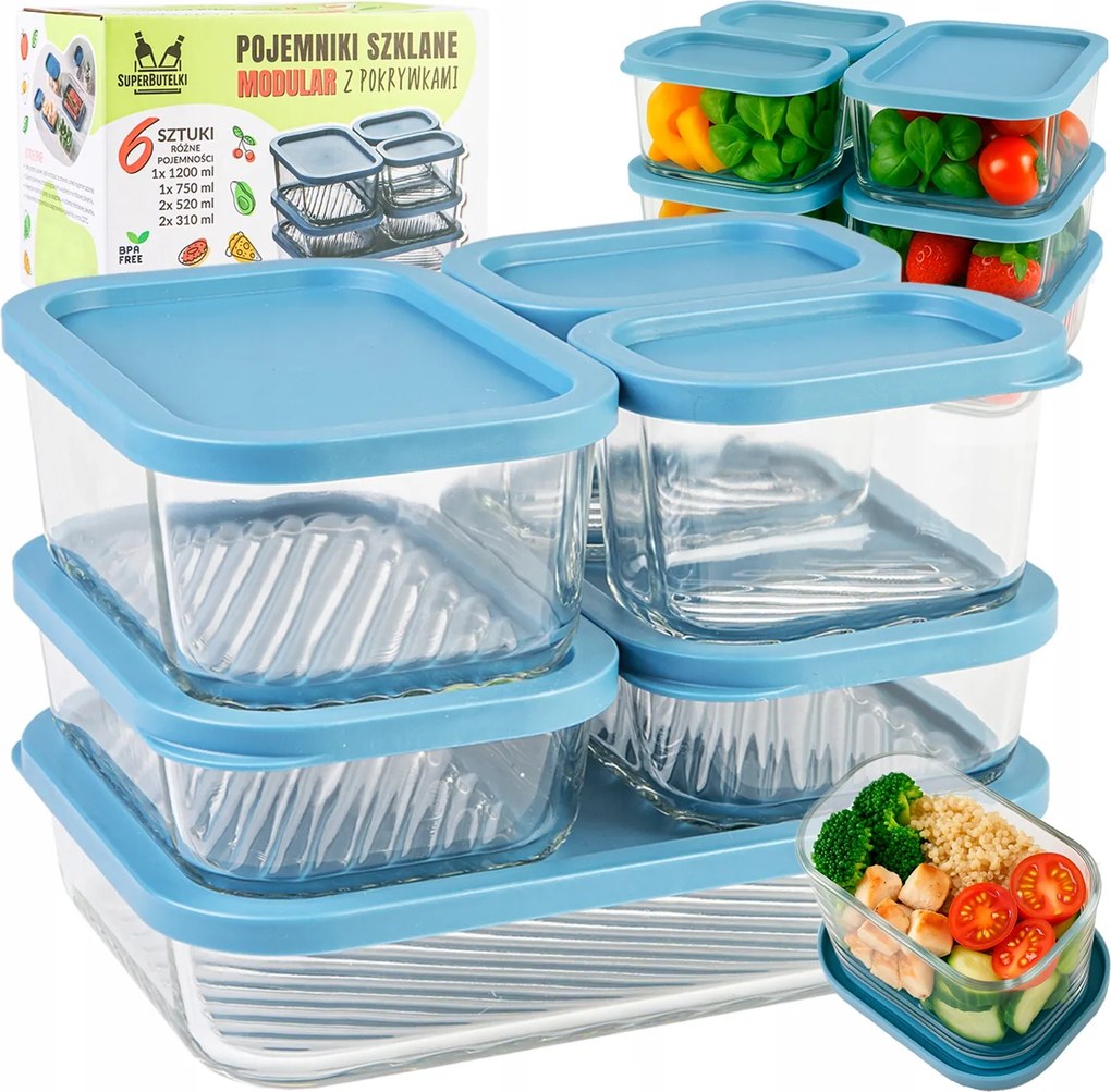 6x Sütemény Üveg Ételtároló Doboz Lunchbox Modular Mikrohullámú Sütőhöz