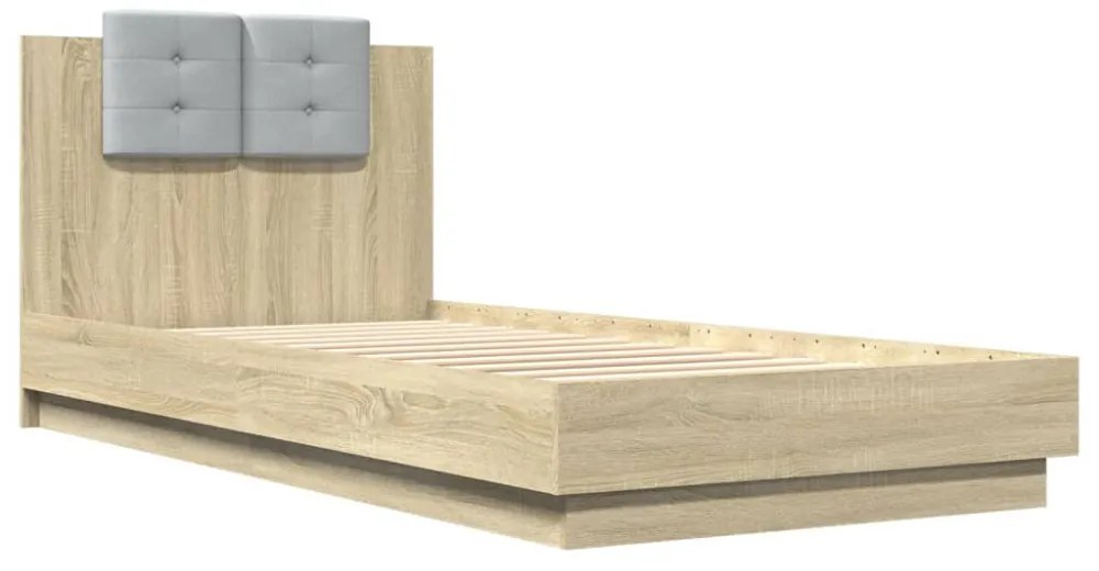 sonoma tölgy színű szerelt fa ágykeret fejtámlával 90 x 200 cm