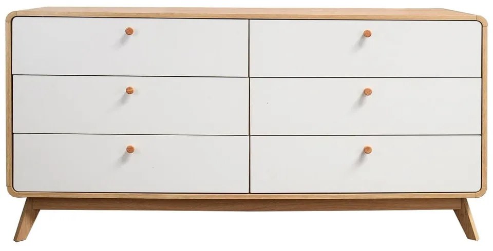 Fehér-natúr színű alacsony komód tölgyfa dekorral 150x74 cm Caitlin – Støraa