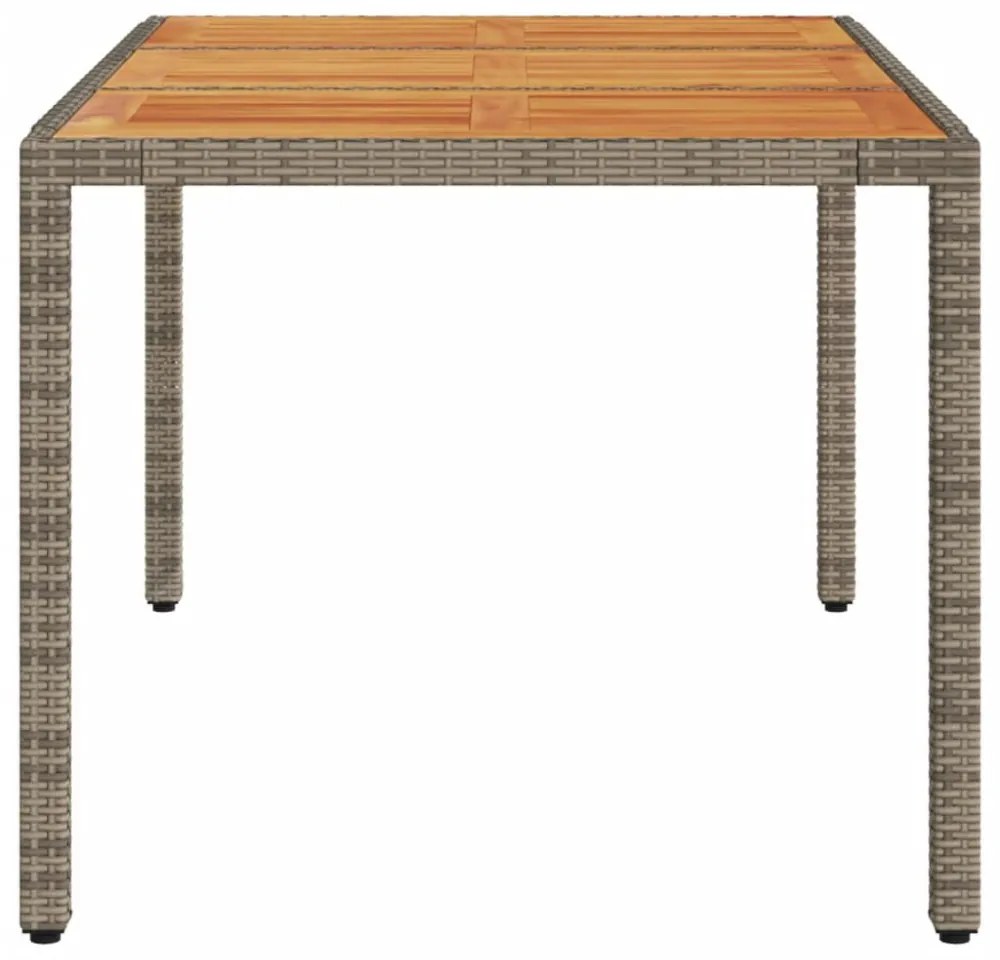 szürke polyrattan kerti asztal akácfa lappal 150 x 90 x 75 cm