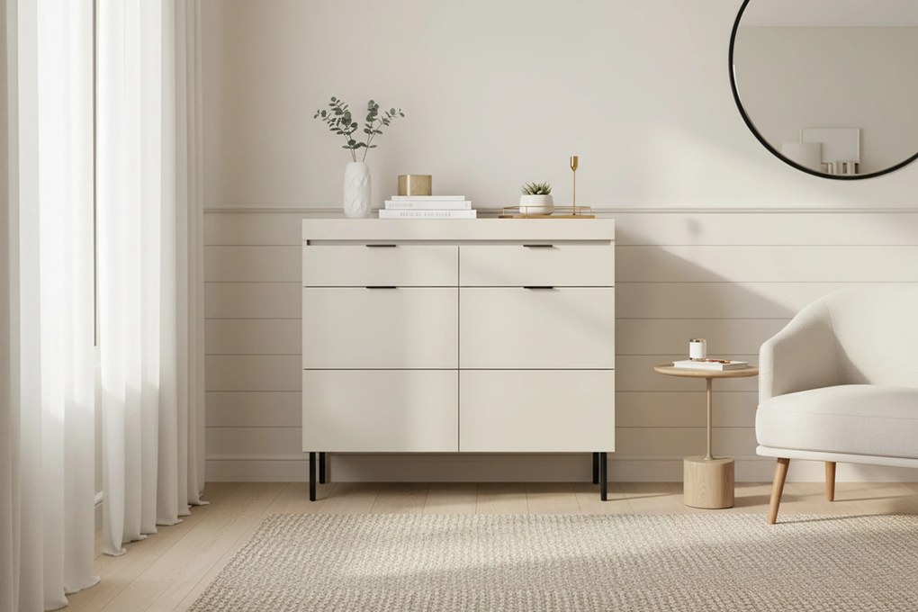 Sentia komód 105 cm, kétajtós két fiókkal - kasmír / fekete