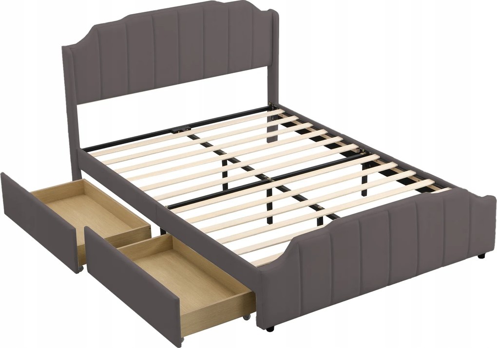 Kárpitozott ágy franciaágy 140 x 200 cm 2 fiók szürke bársony