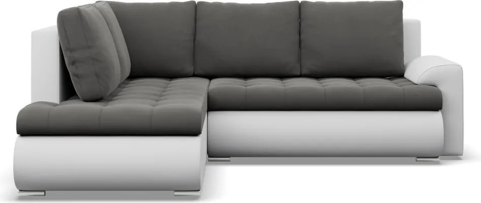 Tokio sarokkanapé, L alakú háttámlával, 2 ágyneműtartóval, bársony + műbőr, baloldali, szürke - fehér