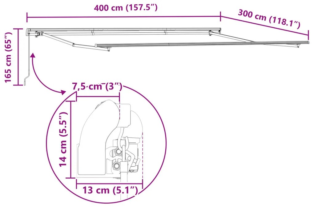 Kézi behúzható napernyő zöld és sárga 400x300 cm