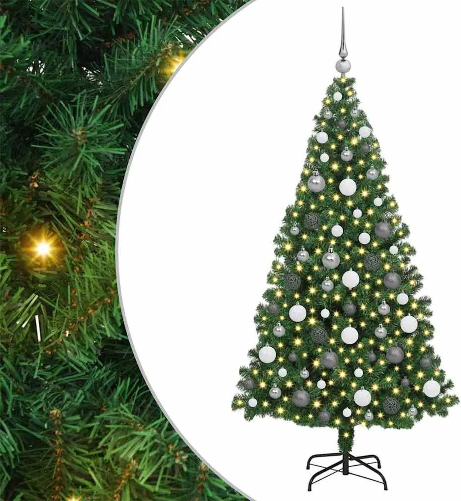 vidaXL Mű karácsonyfa 300 LED-del Zöld 180 cm PVC és Acél és Műanyag
