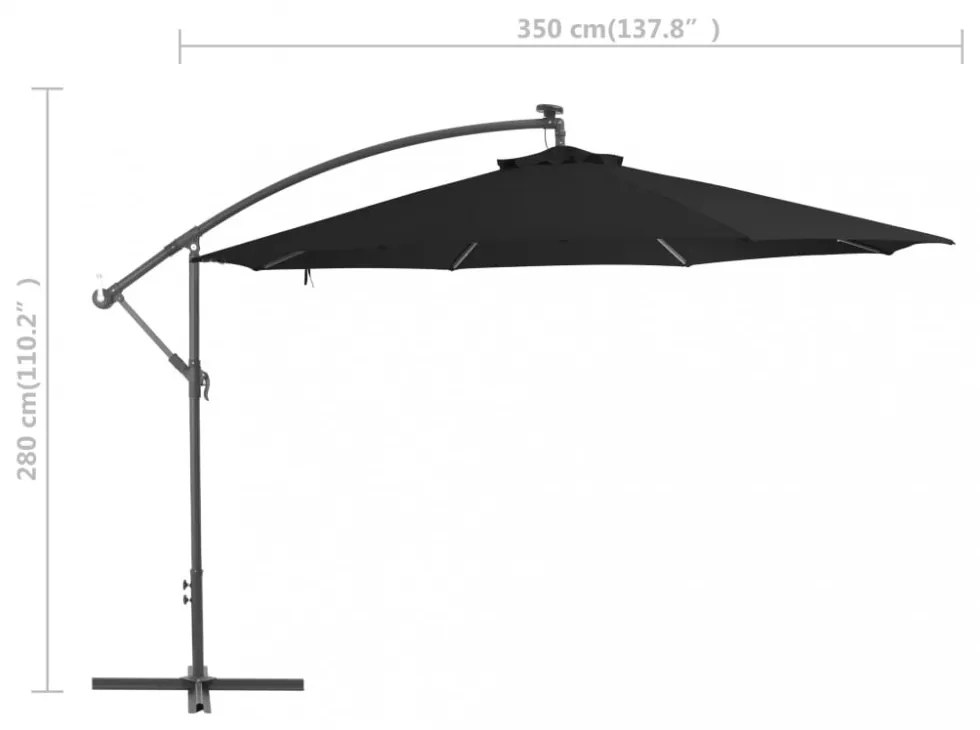 fekete konzolos napernyő alumíniumrúddal 350 cm