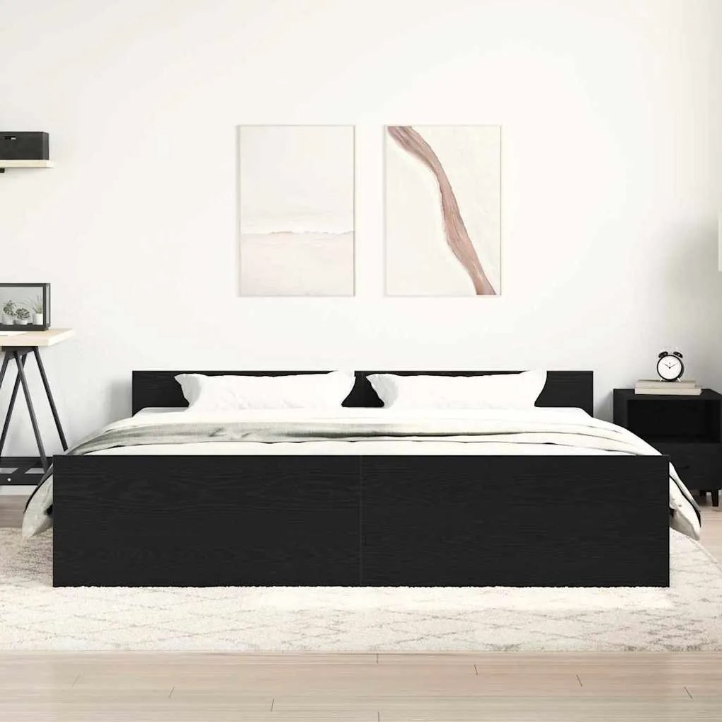 fekete tölgy színű szerelt fa ágykeret matrac nélkül 200x200 cm