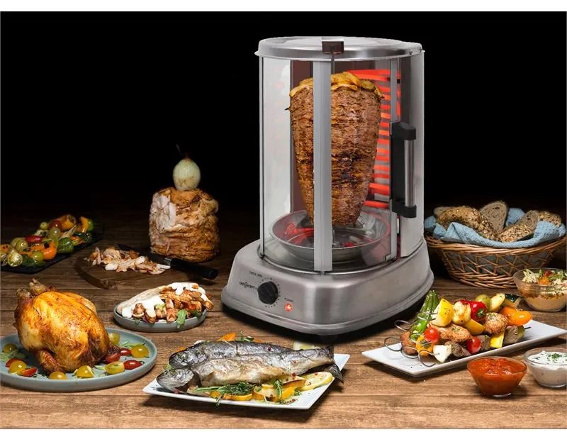 OneConcept Kebap Master Pro, vertikális grill, 1500 W, ezüst