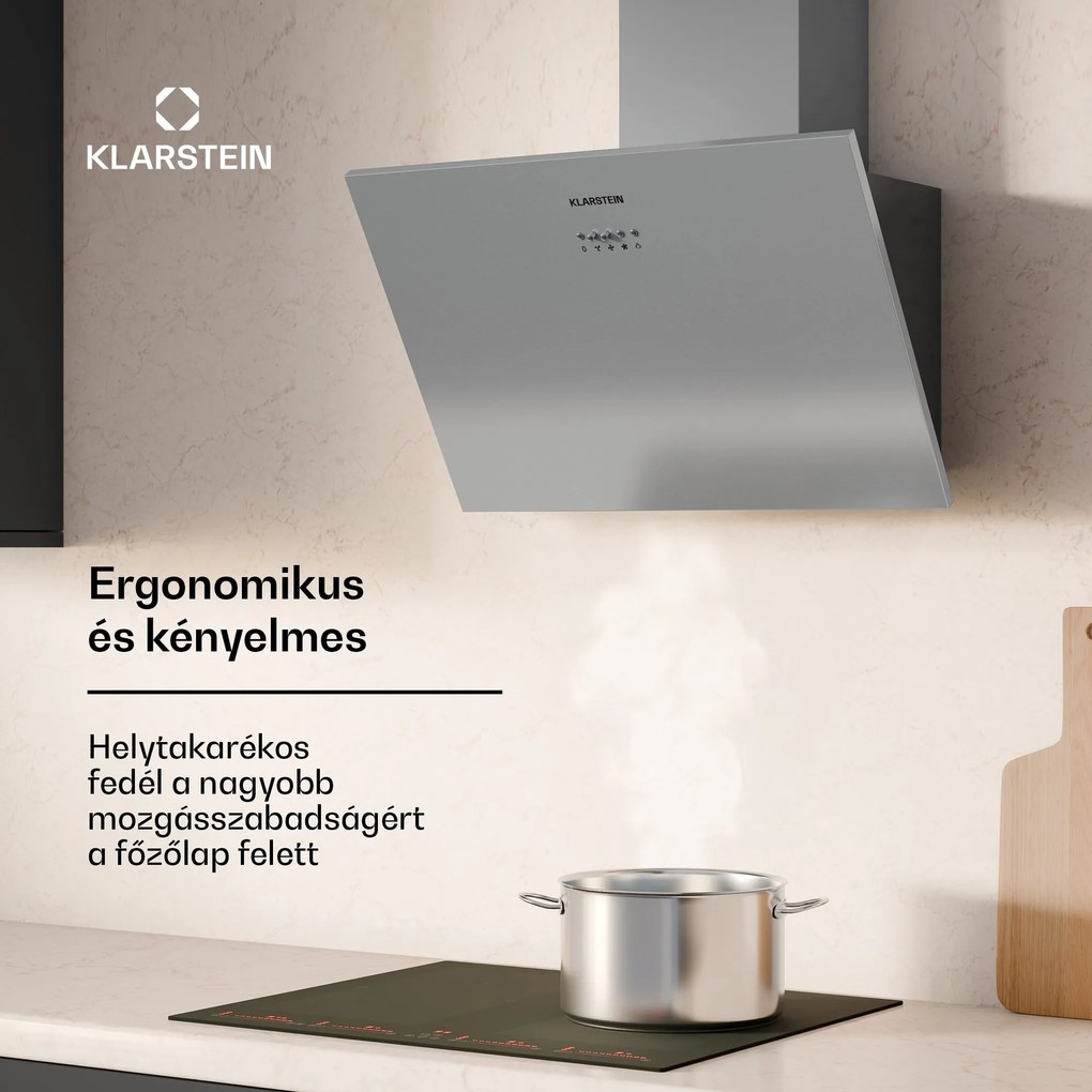 Klarstein Silver Lining 60, páraelszívó, 60 cm, 600 m³/ó, A energiahatékonysági osztály, nemesacél