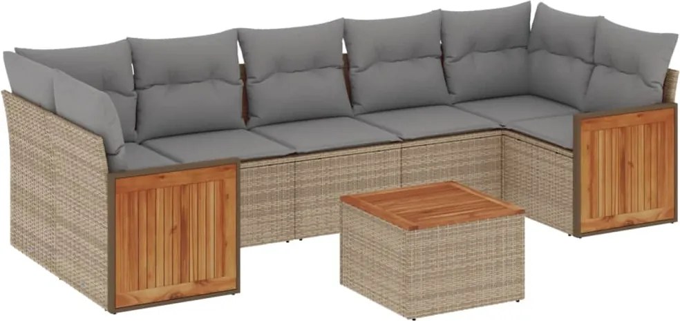 vidaXL 8 részes bézs polyrattan kerti ülőgarnitúra párnával