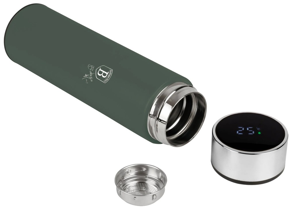 Berlinger Haus matt zöld rozsdamentes acél termosz 500 ml LED-es hőfok kijelzővel szűrővel