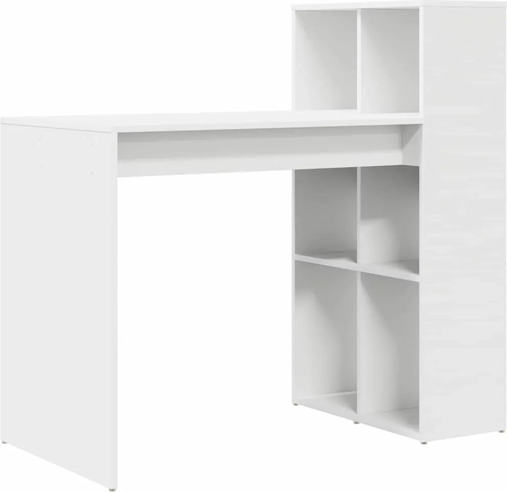 vidaXL Asztal polcokkal tárolóval Fehér 108 x 55 x 103.5 cm Faanyag