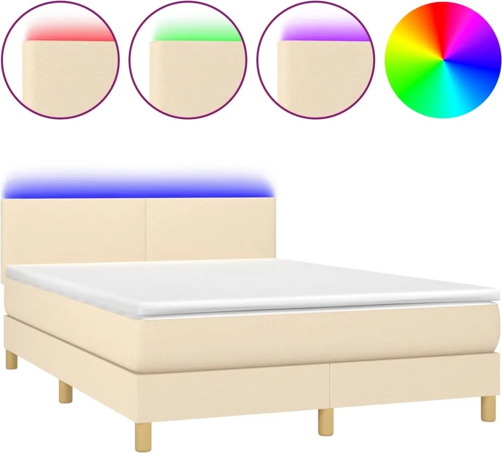 vidaXL krémszínű szövet rugós és LED-es ágy matraccal 140x200 cm