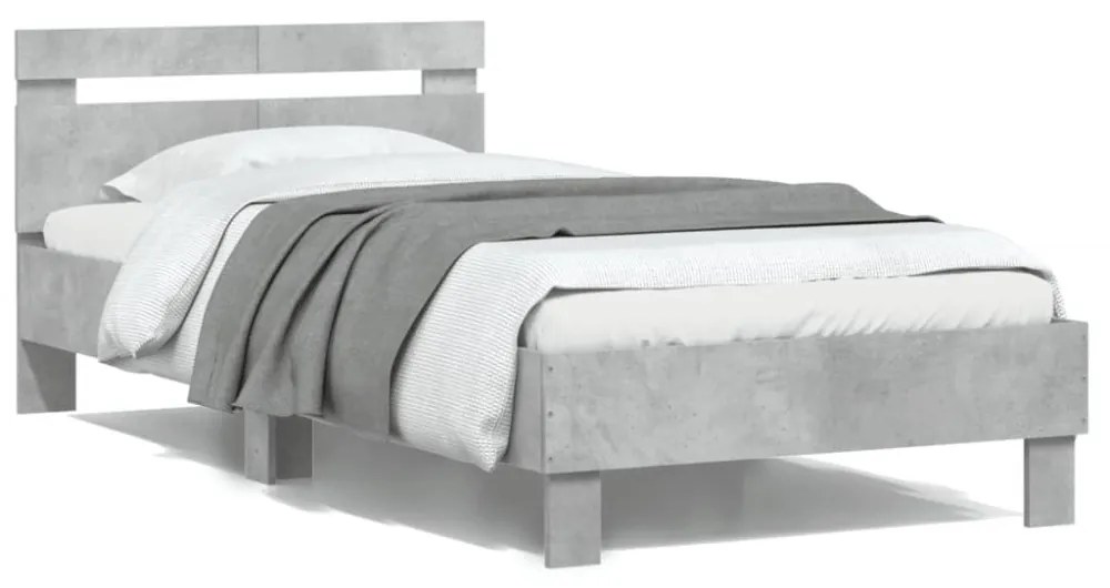 betonszürke szerelt fa ágykeret fejtámlával 100x200 cm
