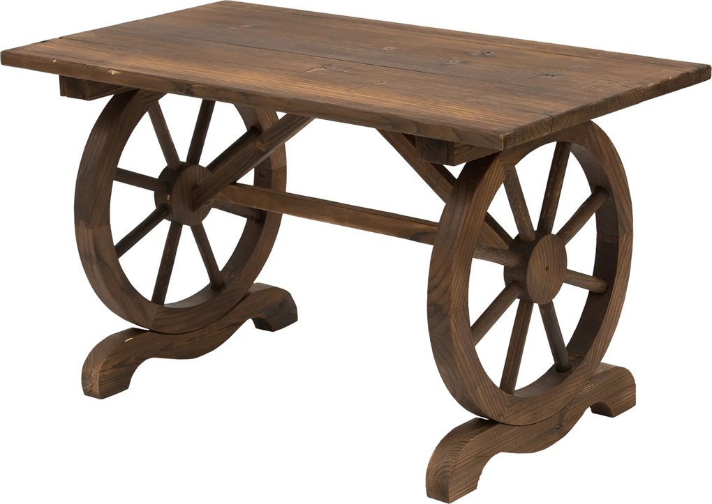 Outsunny Fából készült Kerti Asztal Kültéri Terasz Asztal 110x60x65 cm Kerek Lábakkal 100 kg Teherbírással | Aosom