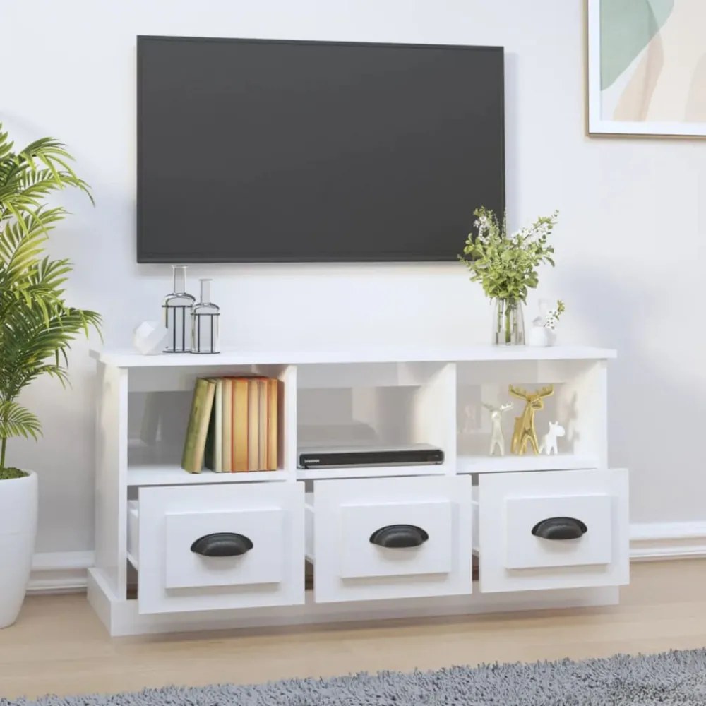 fehér magasfényű szerelt fa TV-szekrény 100x35x50 cm