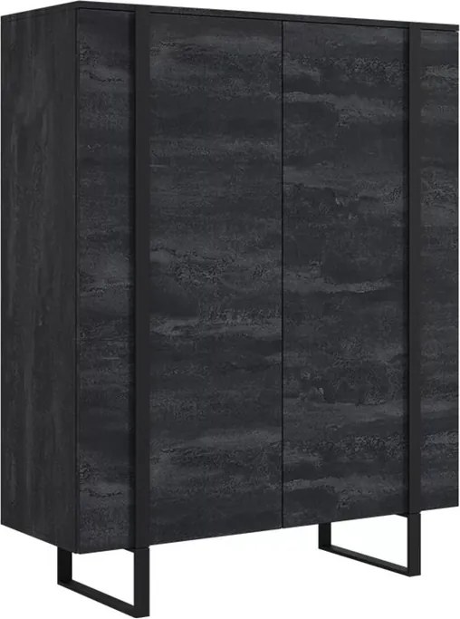 Verica magas komód 120 cm kétajtós - fekete beton / fekete lábak