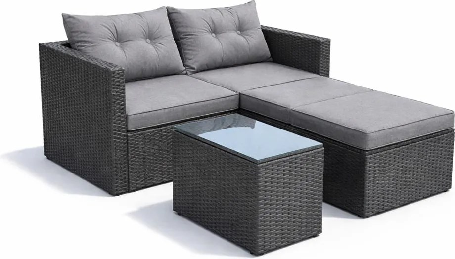 AVENBERG NEROLI Kerti rattan ülőgarnitúra - fekete/sötétszürke