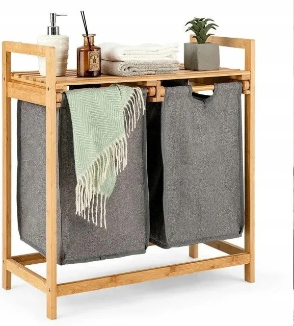 Szennyestartó Kosár Bambusz 2 Rekeszes Polcos Fürdőszoba Szekrény Két Rekesz