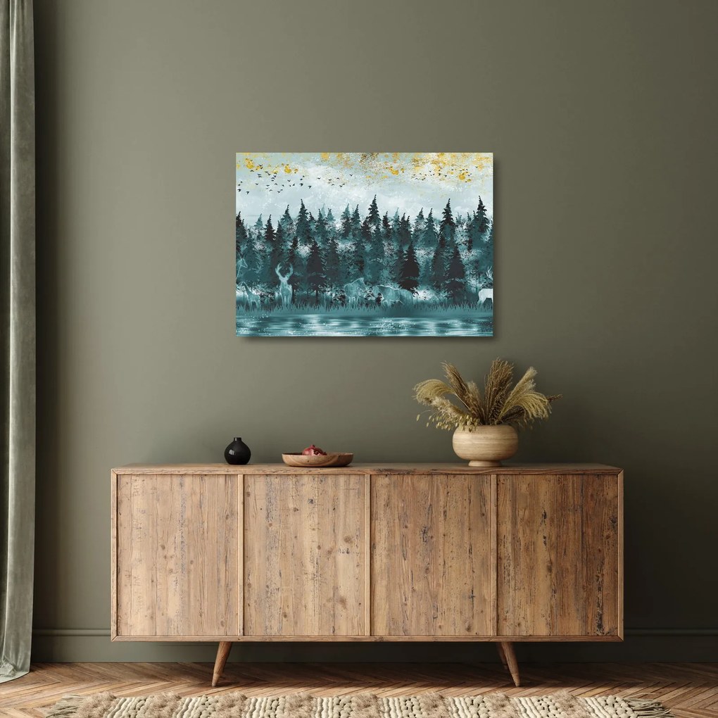 Kép - Állatok az erdőben (üvegen) (70x50 cm)