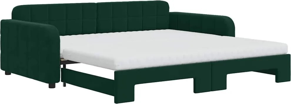 vidaXL sötétzöld kihúzható bársony heverő matraccal 100 x 200 cm