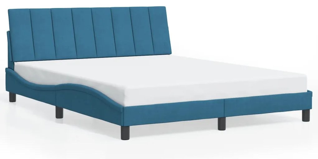 kék bársony ágykeret LED-ekkel matrac nélkül Hanko 160 x 200 cm