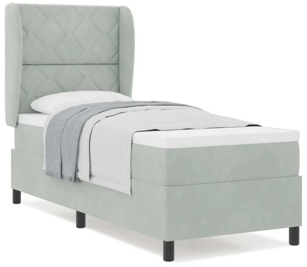 Boxspring Ágy Matrac Közép Szürke 80x200 cm Bársony