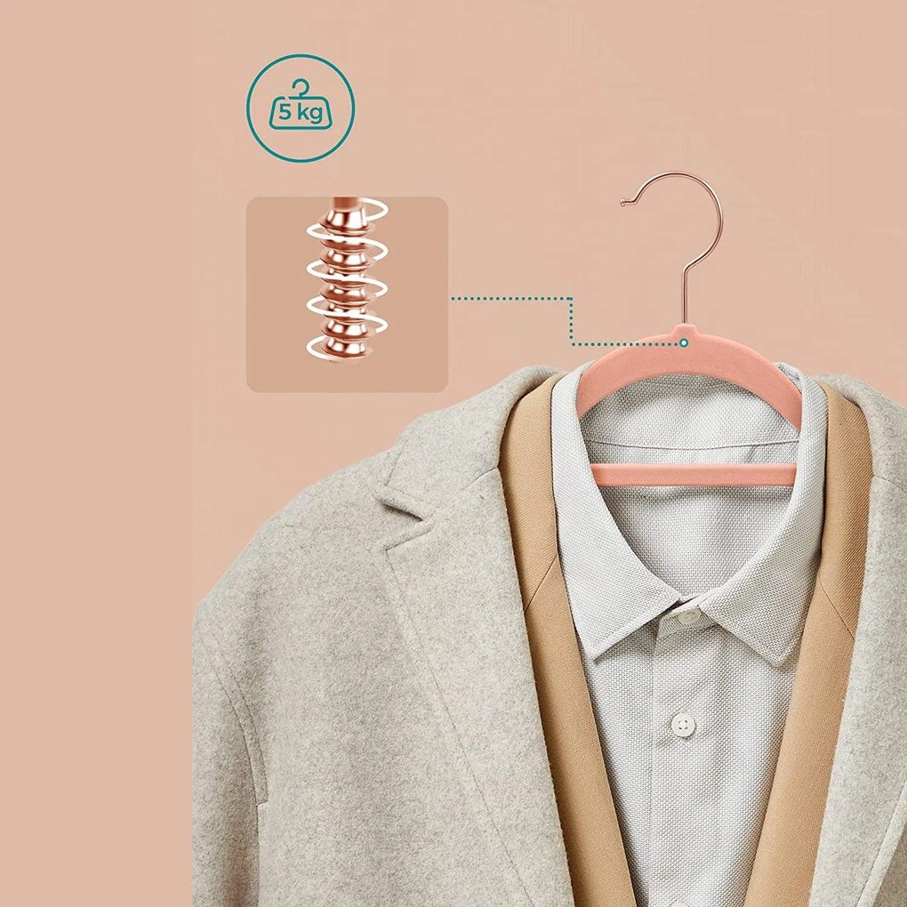 Bársonyos vállfák 30 darabos, csúszásmentes ruhaakasztó rose gold színű