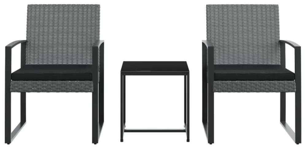 3 részes sötétszürke polyrattan kerti étkezőgarnitúra párnákkal