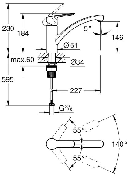 GROHE 305302432 - START 184 mm fekete mosogató csaptelep