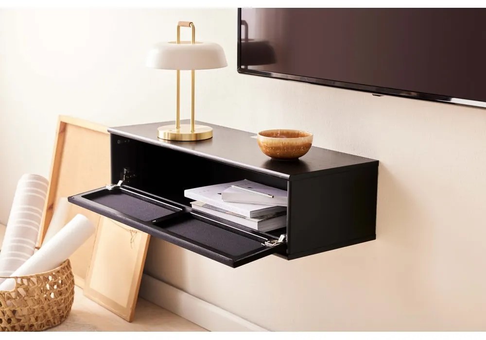 Fekete TV-állvány kőrisfa dekorral 89x22 cm Mistral – Hammel Furniture