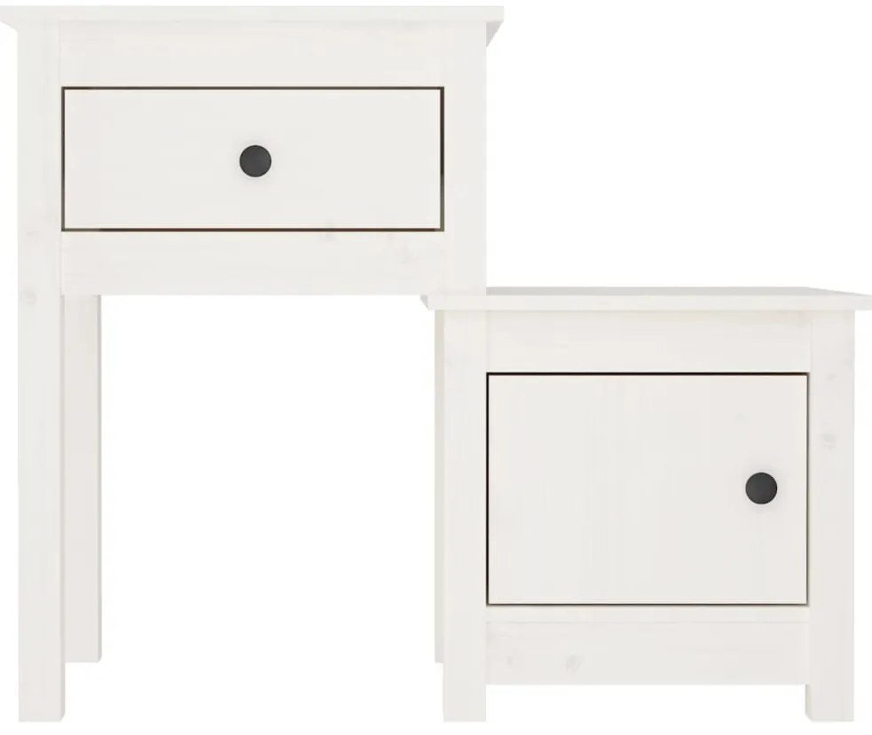 2 darab fehér tömör fenyőfa éjjeliszekrény 79,5 x 38 x 65,5 cm