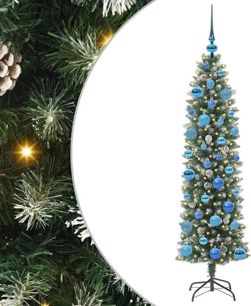 vidaXL Mű Karcsú Karácsonyi Fa 150 LED-del Zöld és Fehér 150 cm