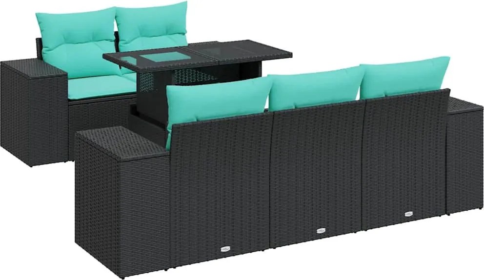 vidaXL 6 részes fekete polyrattan akácfa kerti ülőgarnitúra párnákkal