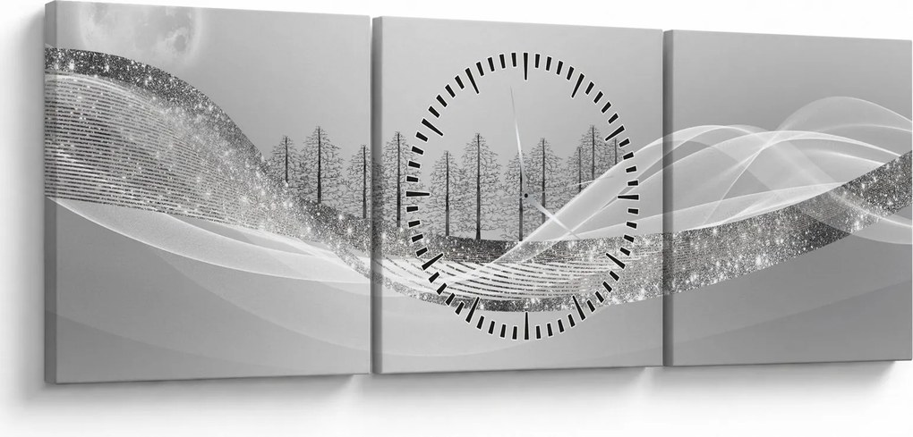 Kép - ezüst táj (órával) (90x30 cm)