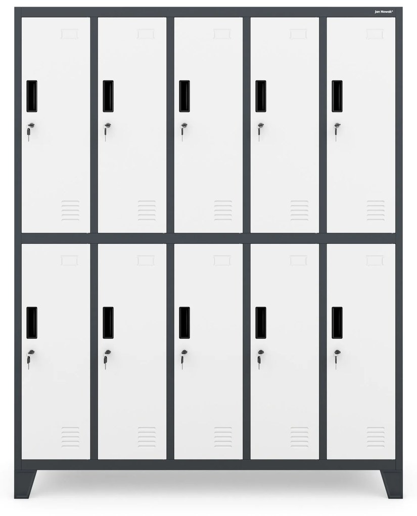 10 rekeszes öltözőszekrény lábakon BARTEK, 1360 x 1720 x 450 mm, antracit-fehér